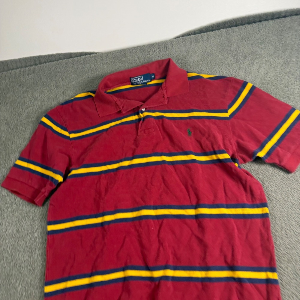 Polo Ralph Lauren Mens Medium Red Striped Short Sleeve Pique Polo Shirt